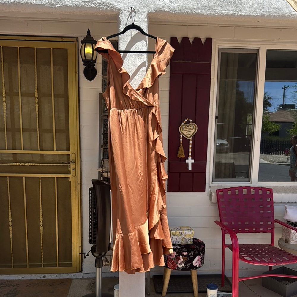 Elegant Ruffled Orange/ copper Dress
